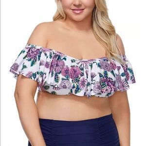 Raisins Curve Trendy Plus Size Wild Romance Tortuga Flounce Bikini Top